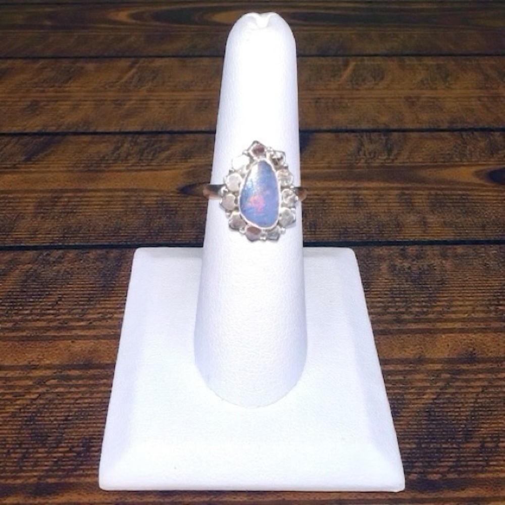 Natural Australian Opal Ring – .925 Sterling Silver Floral Setting